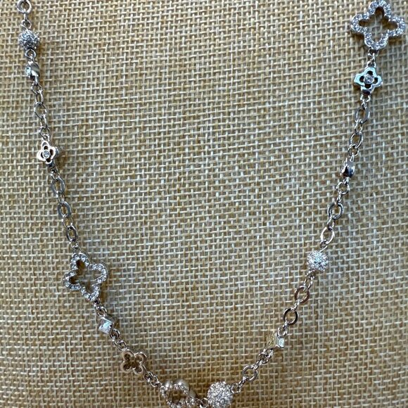 Silver-Tone Long Necklace With Spade-Style Charms & Crystal Accents 32-Inch Chai - Picture 3 of 11